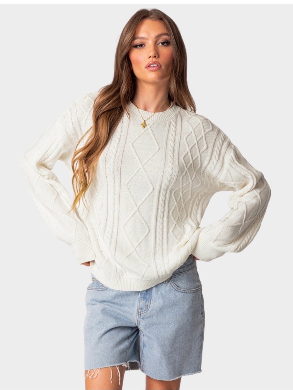 EDIKTED Jessy Cable Knit Oversized Sweater XS
